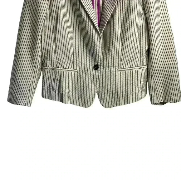 Ann Taylor Loft Women's Blazer Jacket Ivory/White and Black Stripes  Size 8 - Picture 11 of 16